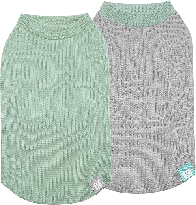 KYEESE 2Pack Dog Shirts Waffle for Small Dogs Stretchy Dog T-Shirts Lightweight Tank Top Sleeveless Vest Breathable Cat Shirt, Medium, Green+Grey