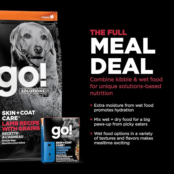 Go! Solutions Skin + Coat Care, Dry Dog Food, Lamb Recipe with Grains, 12 lb Bag