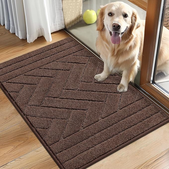 Tindbea Dog Mat for Muddy Paws,Absorbs Moisture Dirt Non-Slip Washable Mud Mat for Dogs,Soft Rubber Backing Front Inside Pet Rug for Entryway, Mud Dog Paws, Patio(20"x31.5",Coffee)