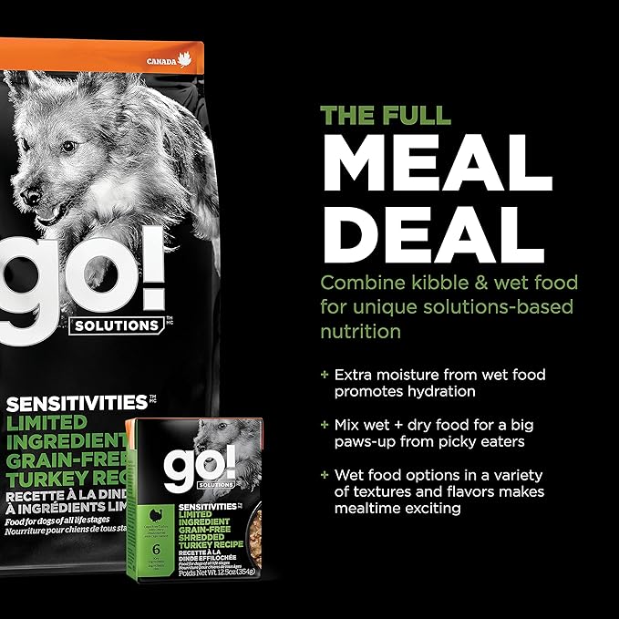 Go! Solutions Sensitivities Limited Ingredients, Grain-Free Dry Dog Food, Turkey Recipe for Sensitive Stomach, 12 lb Bag