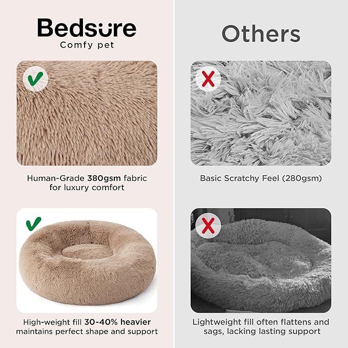 Bedsure Calming Cat Beds for Indoor Cats - Small Cat Bed Washable 20 inches, Anti-Slip Round Fluffy Plush Faux Fur Pet Bed, Fits up to 15 lbs Pets, Camel