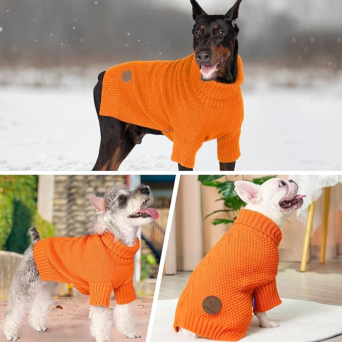 cyeollo Dog Sweater Pullover Turtleneck for Dogs, Classic Knitwear Fall Winter Cold Weather Dog Clothes Warm Pet Apparel Small Medium Large Pet Sweaters, Orange L
