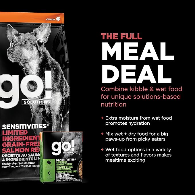 Go! Solutions Sensitivities Limited Ingredients, Grain-Free Dry Dog Food, Salmon Recipe for Sensitive Stomach, 22 lb Bag