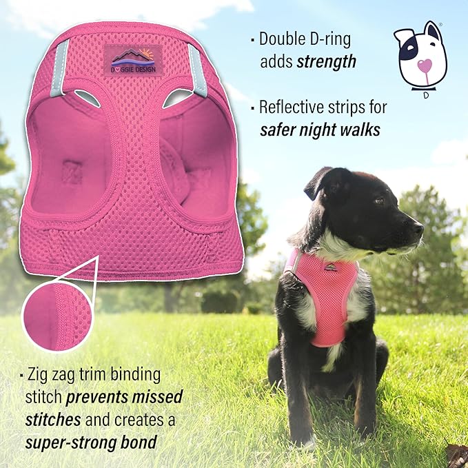 Doggie Design Dog Harness - No Choke Dog Harness, Dog Vest, Mesh Polyester, Pet Harness, Simple Step in and Go Design, Harness for Dog - Candy Pink, S