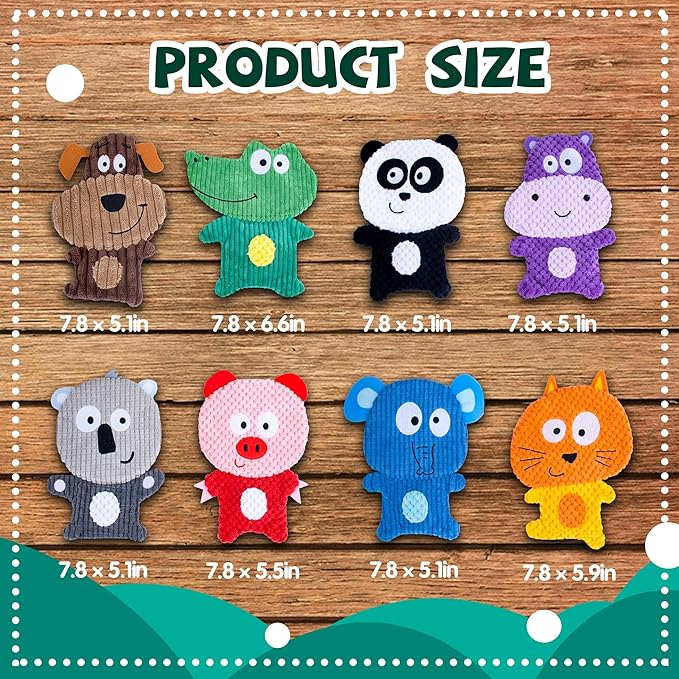 No Stuffing Dog Squeaky Toys, 8 Pack Cute Animal Durable Plush Interactive Teething Chew Toys, Pet Entertaining Toy for Puppy & Small Medium Breeds