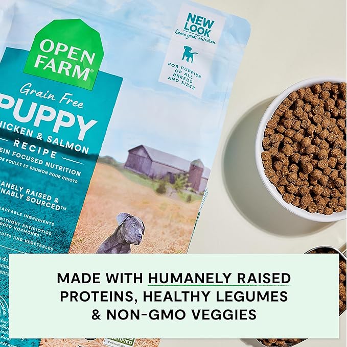 Open Farm, Grain-Free Dry Dog Food for Puppies, Protein-Packed Kibble, Sustainably & Ethically Sourced Ingredients, Non-GMO Veggies & Superfoods, Chicken & Salmon Puppy Recipe, 22lb Bag