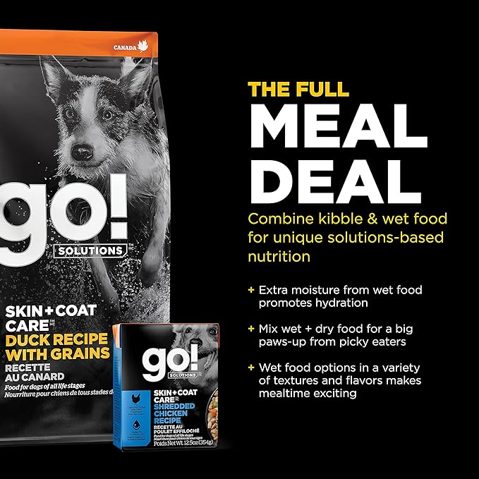 Go! Solutions Skin + Coat Care, Dry Dog Food, Duck Recipe with Grains, 12 lb Bag