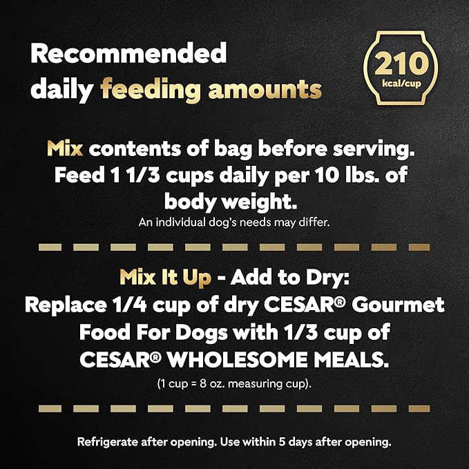 Cesar Wholesome Meals Wet Dog Food, Chicken, Carrots, Barley & Green Beans Recpie, 17.6 oz. Pouch (6 Count, Pack of 2)