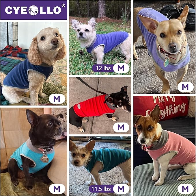 cyeollo 2 Pack Fleece Dog Sweater Pullover Dog Sweatshirt Reflective Lightweight Clothes for Small Dogs Girl Pet Apparel Purple, Grey, M