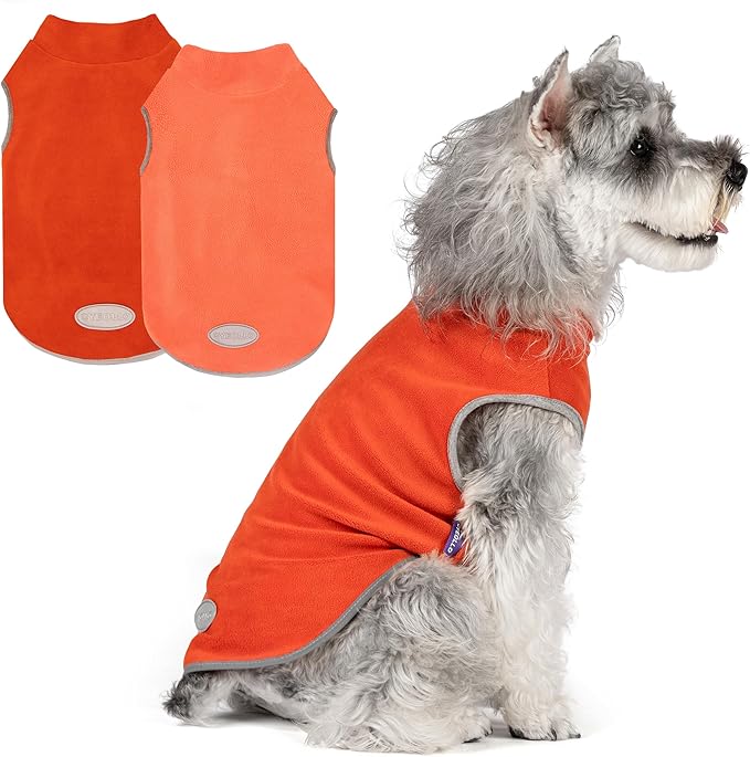 cyeollo Fleece Dog Sweater Vest, Reflective Doggie Sweatshirt Pullover Dog Jacket for Small Medium Large Dogs Clothes Boy Girl Pets, Orange & Red L