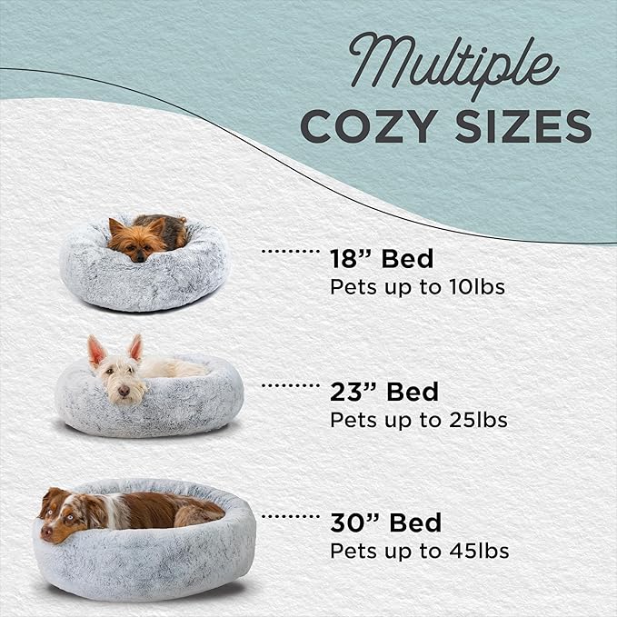 Best Friends by Sheri SnuggleSoft Faux Fur Calming Donut Bed for Dogs, Gray, Small, 23" x 23"