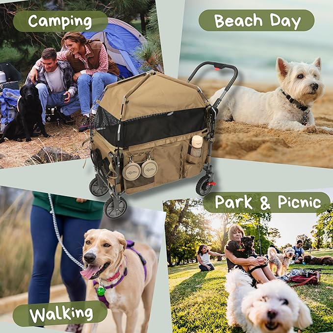 Foldable Pet Wagon Dog Stroller with Removable Fully Zipped Tent, Pet Travel Wagon with Extendable Ramp Built-in Storage Attached Water and Food Station