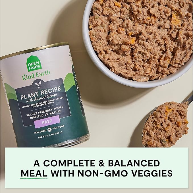 Open Farm Canned Dog Food, Plant Based Paté for Complete & Balanced Nutrition, Non-GMO Ancient Grains, Lentils and Vegetables, Plant Based Recipe, 12.5oz Cans (Pack of 12)