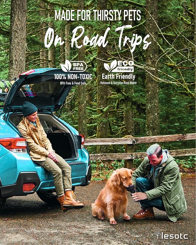 Lesotc Dog Water Bottle, Portable Water Dispenser with Bowl, Leak Proof Pet Travel Squeeze Bottle, Puppy Essentials Dog Stuff Accessories for Outdoor Walking, Hiking, Camping