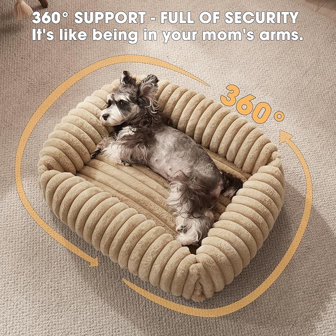 Dog Beds Medium Sized Dog, Washable Orthopedic Pet Bed with Removable Cover, Rectangle Soft Calming Sleeping Puppy Bed Durable Pet Cuddler with Anti-Slip Bottom, 30"x24"x8" Beige