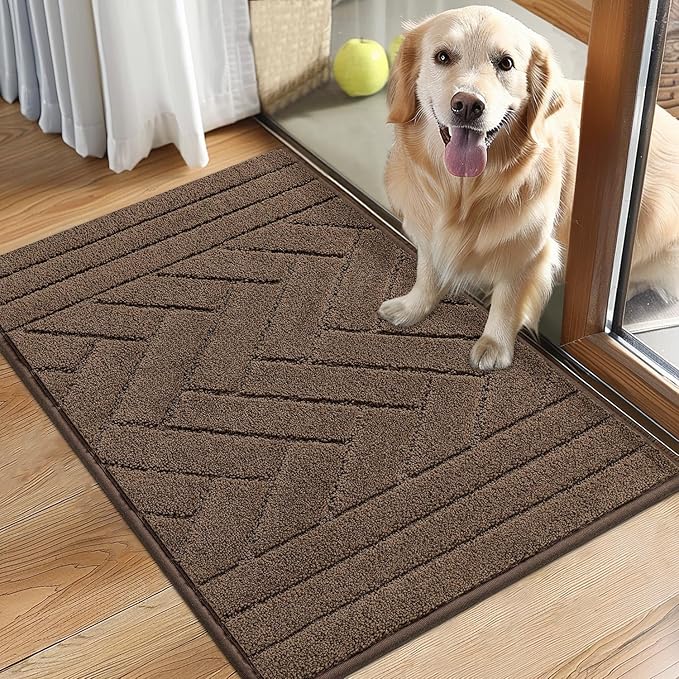 Tindbea Dog Mat for Muddy Paws,Absorbs Moisture Dirt Non-Slip Washable Mud Mat for Dogs,Soft Rubber Backing Front Inside Pet Rug for Entryway, Mud Dog Paws, Patio(20"x31.5",Latte)
