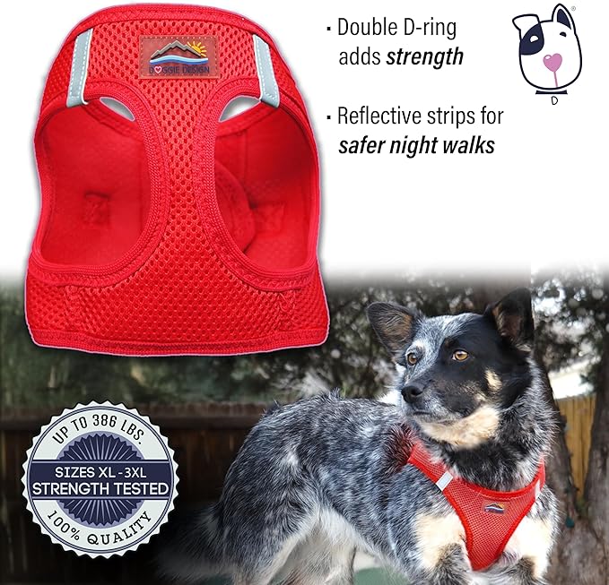 Doggie Design Dog Harness - No Choke Dog Harness, Dog Vest, Mesh Polyester, Pet Harness, Simple Step in and Go Design, Harness for Dog - Red, 2X-Large