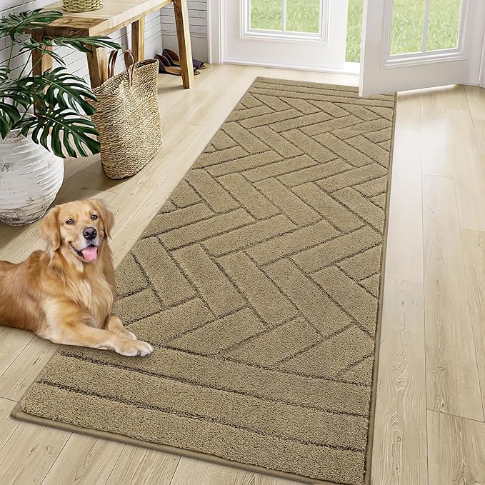 Tindbea Dog Mat for Muddy Paws,Absorbs Moisture Dirt Non-Slip Washable Mud Mat for Dogs,Soft Rubber Backing Front Inside Pet Rug for Entryway, Mud Dog Paws, Patio(24"x59",Light Taupe)