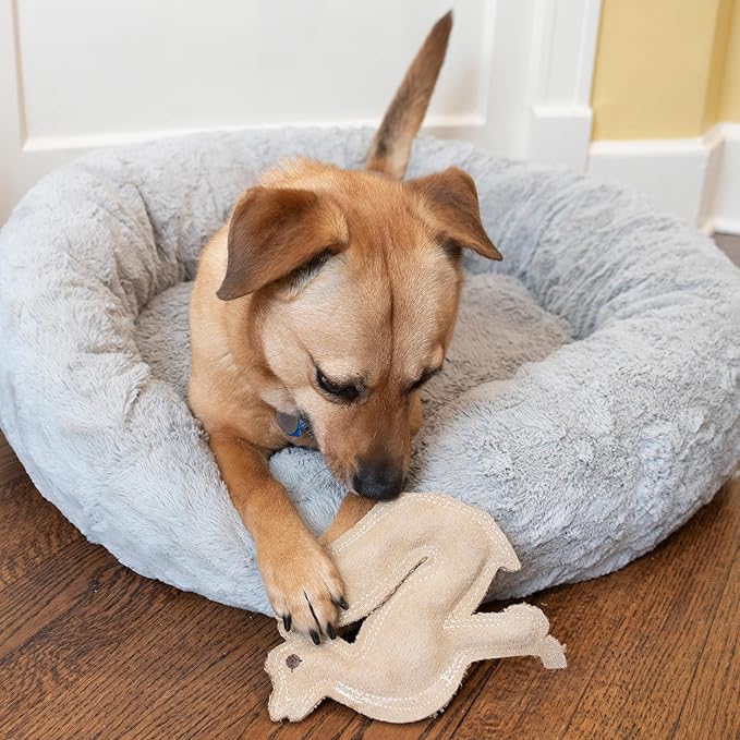 SPOT Dura-Fused Leather Fox Dog Toy – Real Leather & Jute Fabric, Double-Stitched & Durable, Squeaky Interactive Chew Toy for Moderate Chewers, Small & Medium Dogs, Soft Stuffed Fetch Toy, 7.5in