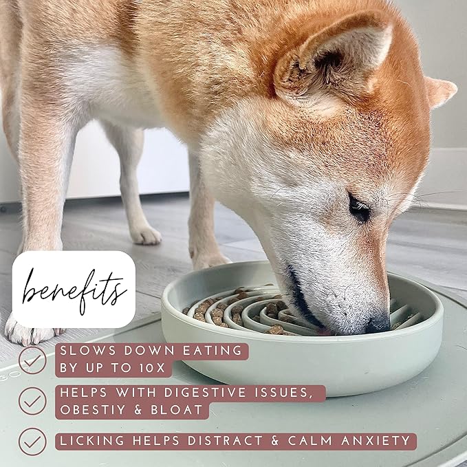 The Slowdown Bowl Silicone Slow Feeder for Dogs & Puppies, Slow Eating, Modern Lick Mat Design, Reduces Gulping, Fits 2 Cups 7.5” Across x 1.5” Tall, Mealtime Challenge, Medium-Tan