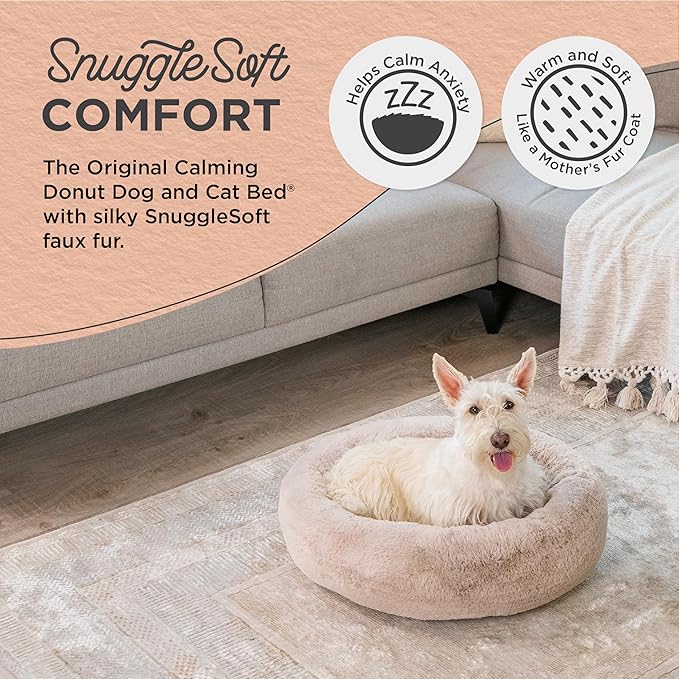 Best Friends by Sheri SnuggleSoft Faux Fur Calming Donut Bed for Dogs, Brown, Small, 23" x 23"