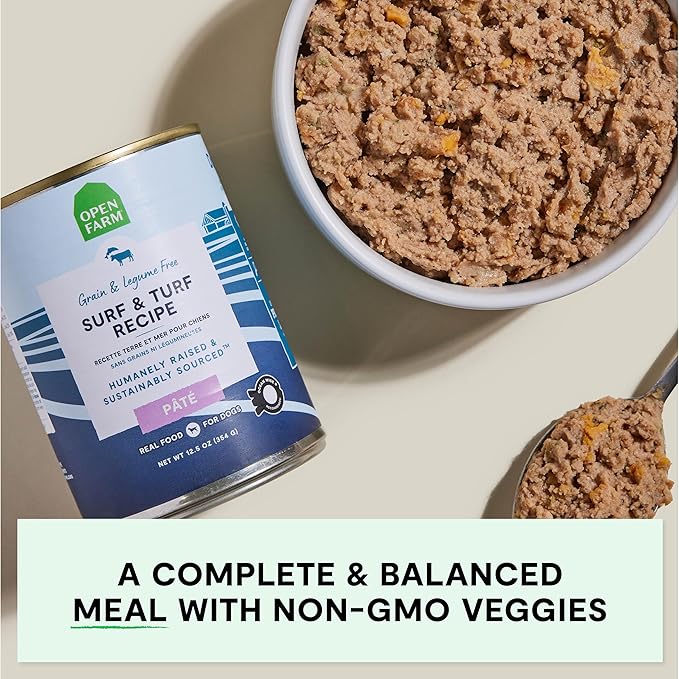 Open Farm Canned Dog Food, Paté for Complete & Balanced Nutrition, Grain-Free and Legume-Free, Surf & Turf Recipe, 12.5oz Cans (Pack of 12)