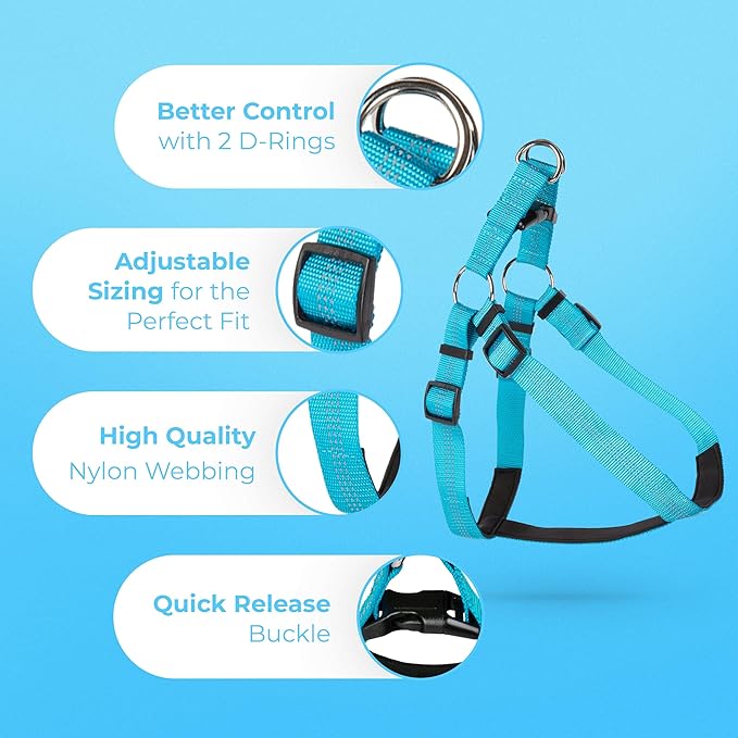 BLAZIN No Pull Dog Harness - Adjustable Step-in Reflective Nylon Vest Harness - Neoprene Padded for Extra Comfort (Large, Blue)