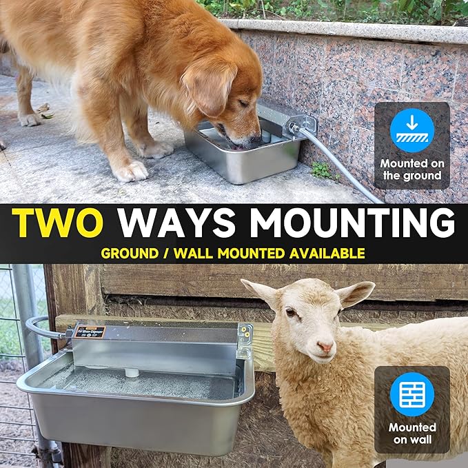 Automatic Dog Water Dispenser, 2 Gallons 304 Stainless Steel Large Dog Water Bowl Dispenser for Indoor/Outdoor, Pet & Livestock Water Feeder, Auto Fill, Fits GHT 3/4" Faucet, Easy to Clean