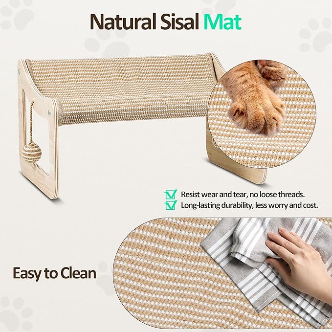 Sisal Cat Scratcher Bed for Indoor Cats,Hammock for Scratching Pad, 2 in 1 Elevated Cat Sisal Chair with 2 Toys Ball for Scratcher Lounge,Kitty Bench,Small Dog Bed,Natural Lounger Chair