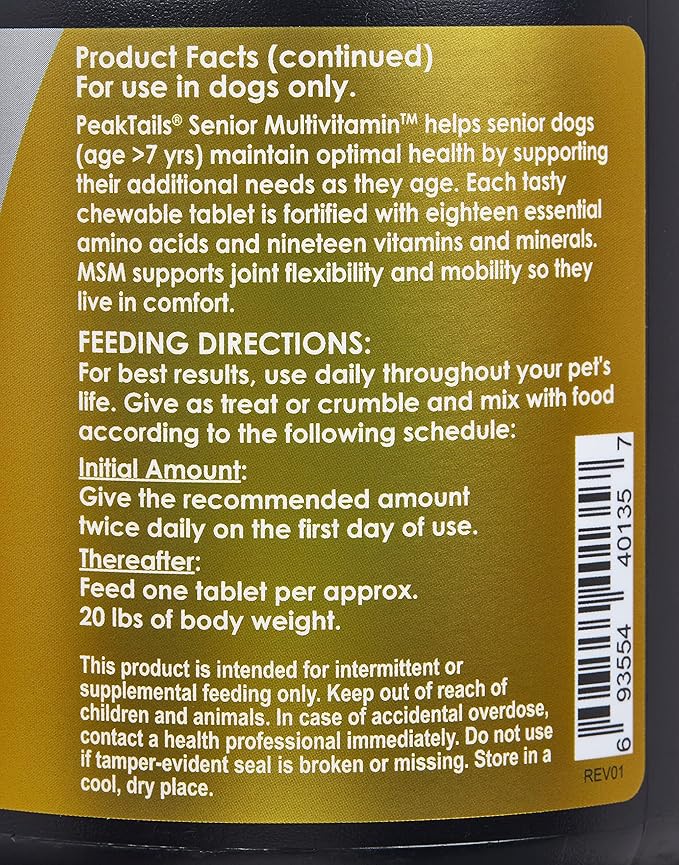 Senior Multivitamin for Dogs – 350 Chewable Tablets with MSM, Superoxide Dismutase