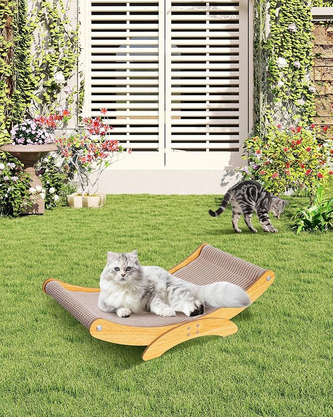Cat Scratcher Bed for Indoor Cats - Natural Sisal Scratching Board with Sturdy Solid Wood Frame Scratch Pad, Cat Lounger/Hammock