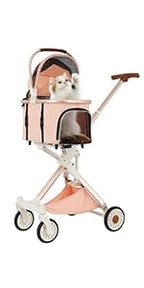 Athena collection Dog Stroller for Small Dogs,One-Hand-Fold Pet Stroller with Detachable Carrier,Lightweight Cat Stroller up to 22lbs(Soft Pink)