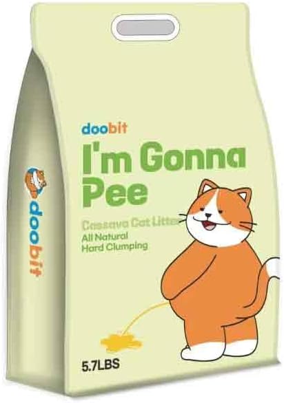 100% Cassava Cat Litter, Natural Clumping Litter, Dust-Free, Super Clumping, Soft Texture, Mixable with Crystal cat Litter,I'm Gonna Pee(5.7lb x 1pack)