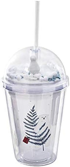 Polar Bear Travel Tumblers Cups with Straw kids Party Cup Reusable Plastic Cup Water Bottle (blue bear, 380 ml)