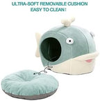 Lcybem Cat Beds for Indoor Cats - Cat Bed Cave with Removable Washable Cushioned Pillow, Calming Cozy Soft Cat Cave, Cute Friendly Dolphin Cat Houses for Indoor Cats No Deformation Pet Bed, L
