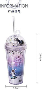 Space Cups with Straw Astronaut Travel Tumblers Party Cups Ice Coffee Mug Water Bottle Birthday Gift (spacewalk, 420 ml)