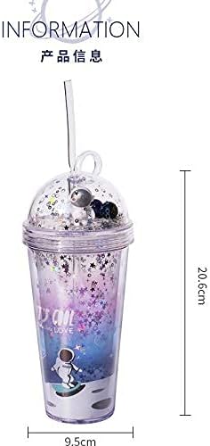 Space Cups with Straw Astronaut Travel Tumblers Party Cups Ice Coffee Mug Water Bottle Birthday Gift (spacewalk, 420 ml)