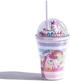 Unicorn Cups with Straw Party Cup Travel Tumblers Ice Coffee Mugs Reusable Plastic Cup Water Bottle Birthday Gfit (pink unicorn, 380ml)