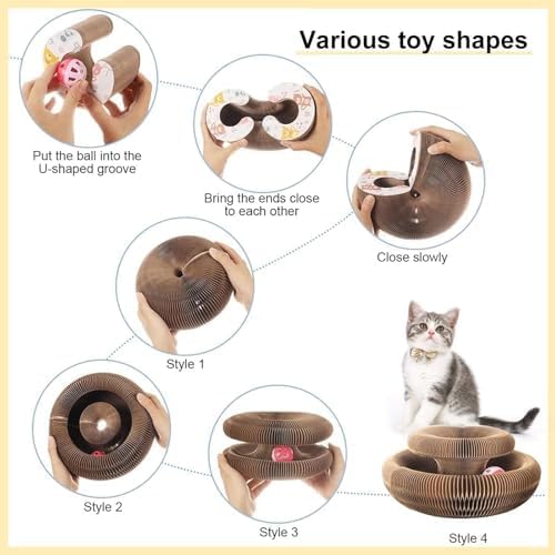 2PC Kitty Curls Cat Toy,Magic Organ Cat Scratcher Board,Cat Scratcher for Grinding Claw Cardboard Cat Toys,Interactive Scratch Pad with Toy Ball