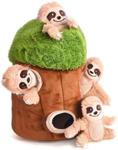 Interactive Squeaky Dog Toys Plush Sloth Dog Toy, Stuffing Woodland Friends Burrow, Dog Toys for Small Medium Large Dogs, Squeaky Plush Dog Toy (Medium)