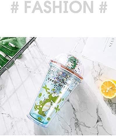 Dinosaur Cups with straw Travel Tumblers Water Bottle Ice Coffee Mugs Reusable Plastic Party Cup Birthday Gift (light green dinosaur, 6.5 * 20 cm)
