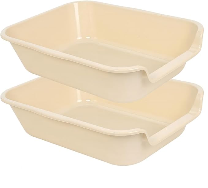 2 Pack Extra Large Dog Litter Box Pan Tray (ABS Material), Low Entry Jumbo Senior Litter Boxes for Multiple Kitten Big Cats, Pet Safe Indoor Dog Potty (Sandbeach, 20" L x 15" W)