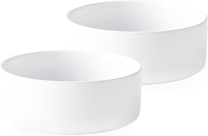 Ceramic Set of 2 Dog and Cat Bowls - Classic Food & Water Bowl for Kitty, Cats and Toy Breed Dogs, Weighted Dog Dishes, Food Grade Pet Bowl, Dishwasher & Microwave Safe (5.1'', 2*16OZ, White)