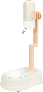 Pet Standing Water Dispenser Cat Dog Standing Ceramic Bowl Automatically Feeding Water Height Adjustable Detachable Pole (White-Pink, Large)