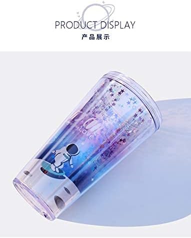 Space Cups with Straw Astronaut Travel Tumblers Party Cups Ice Coffee Mug Water Bottle Birthday Gift (spacewalk, 420 ml)