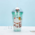 Lucky Cat Drinking Cups with Straw Kids Party Cup Kitten Travel Tumbler Ice Coffee Mugs Women Reusable Plastic Water Bottle Birthday Gift (green cat, 6.5 * 20 cm)