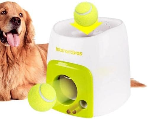 Automatic Interactive Tennis Machine Dog Feeder Ball Launcher Dog Toy Ball Thrower Enrichment Toys for Dogs. Interactive Puppy for Small and Medium Size Dogs, 3 Balls Included (2 inch)