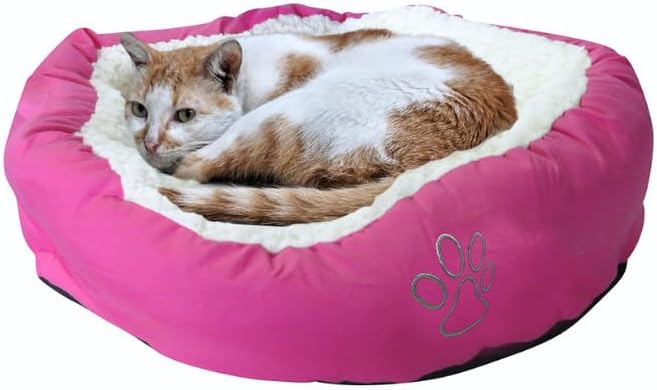 Evelots Warm Pet Bed for Cats or Small Dogs - Calming, Anti-Anxiety, Soft, Cozy Donut Cuddler -Removeable Fluffy Sherpa Insert- Machine Washable -Fleece Lining- Non-Slip Bottom -Assorted Colors