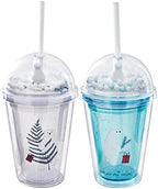 Polar Bear Travel Tumblers Cups with Straw kids Party Cup Reusable Plastic Cup Water Bottle (bear 1, 380 ml)