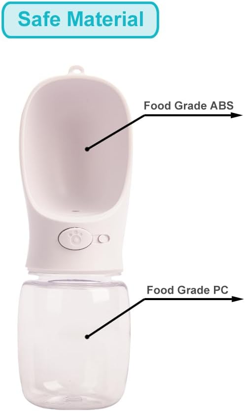 350 ml / 11.9 oz Portable Dog Water Bottle, Water Bottle with Drinking Feeder for Dogs, Water Dispenser for Dogs in Walking, Hiking & Traveling (White)